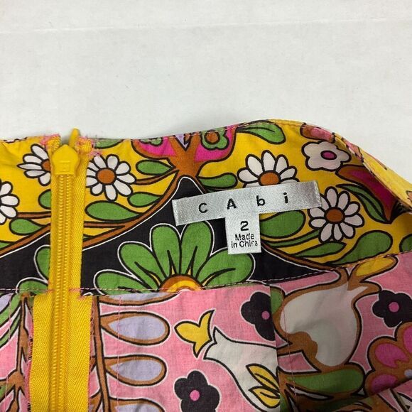 CAbi Womens Cotton A-Line Pleated Skirt Colorful Paisley Print Back Zip Size 2 - Picture 4 of 11